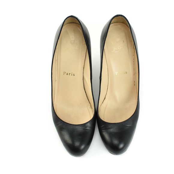 LOUBOUTIN: Black, Leather & "Bamboo" Wedge Heels - Picture 3 of 8